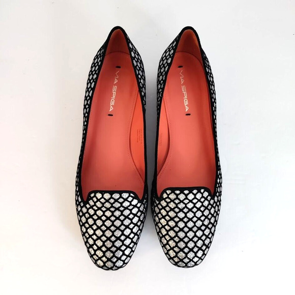 Via Spiga Flat Shoes Women's 8.5 M Edina Sliver Mesh Glitter Metallic Slip-on - Picture 3 of 16